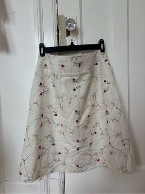 Embroidered Cream A-Line Skirt with Red & Yellow Floral Accents